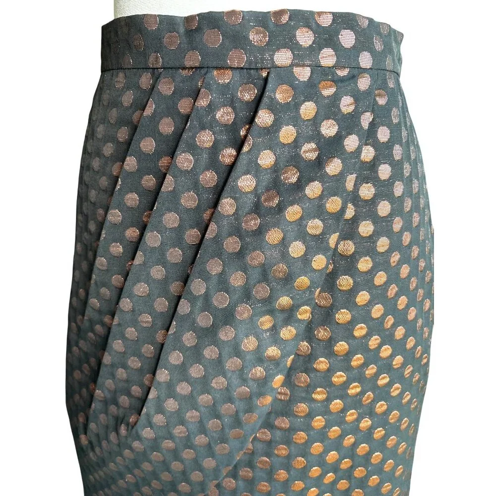 Eva Franco Skirt Anthropologie Size 8 Black‎ Bronze Metallic Polka Dots
